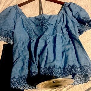 Blue Embroidered Women's Top
